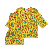 YELLOW PRINTED KURTI & GHARARA
